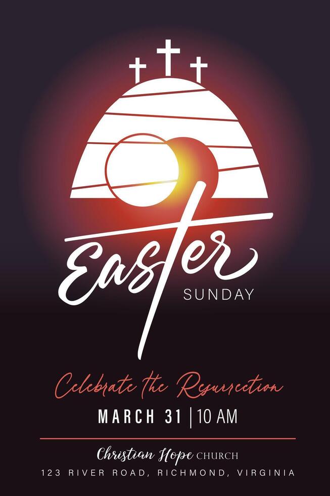 Pascua de Resurrección domingo saludo tarjeta modelo. Iglesia bandera concepto vector