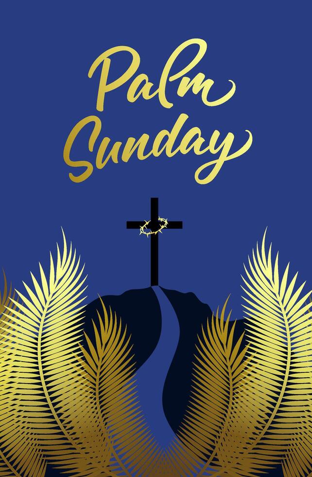 Palm Sunday vector congrats. Postcard design with golden elements