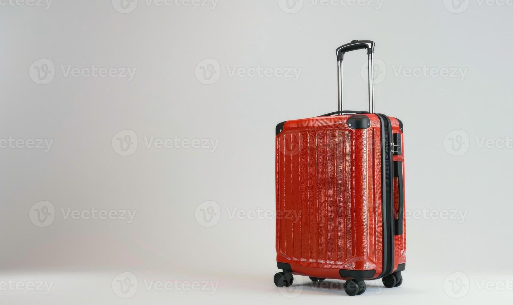 AI generated Red suitcase on white background. Travel and vacation concept. Copy space. photo