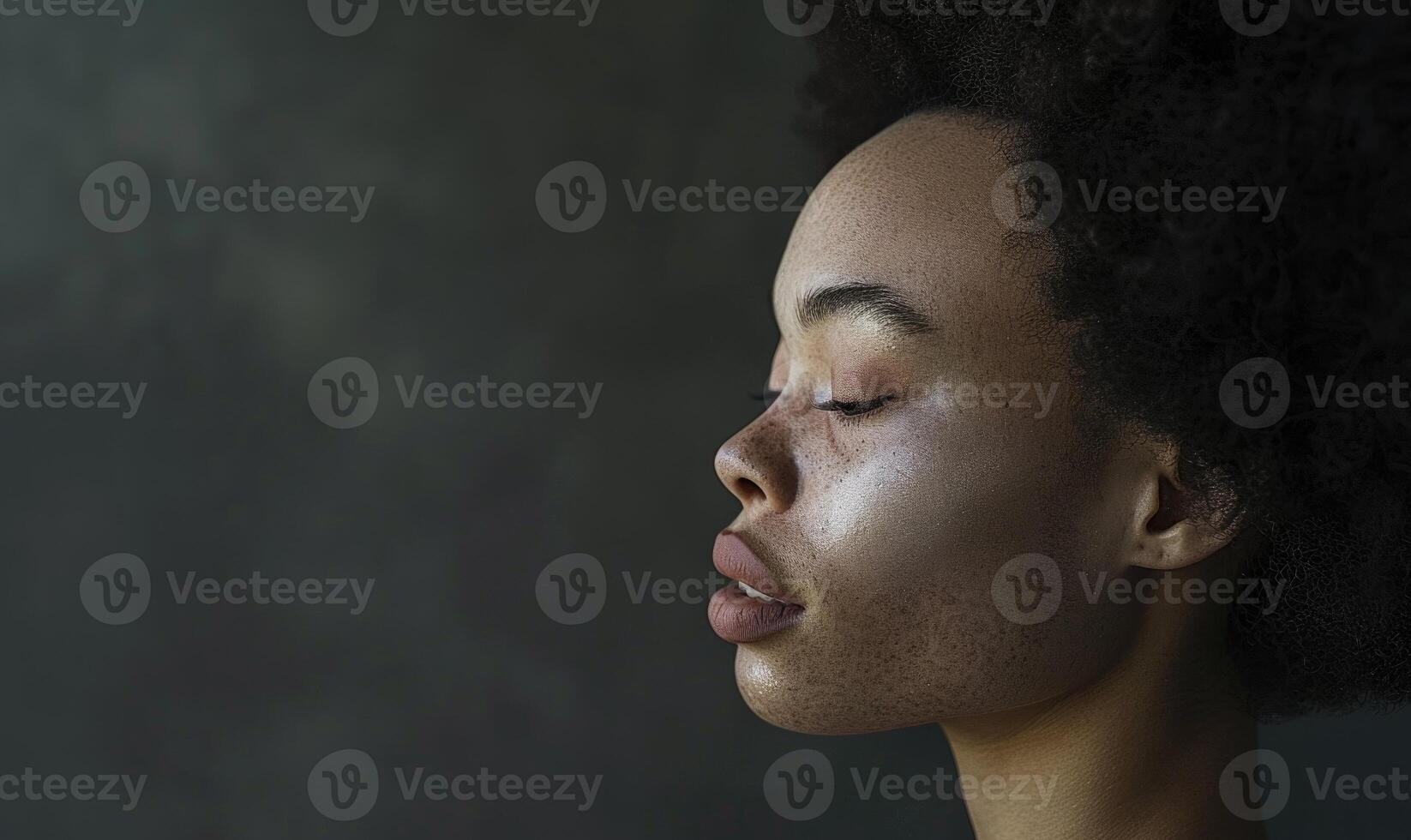 AI generated Portrait of a beautiful african american woman with closed eyes photo