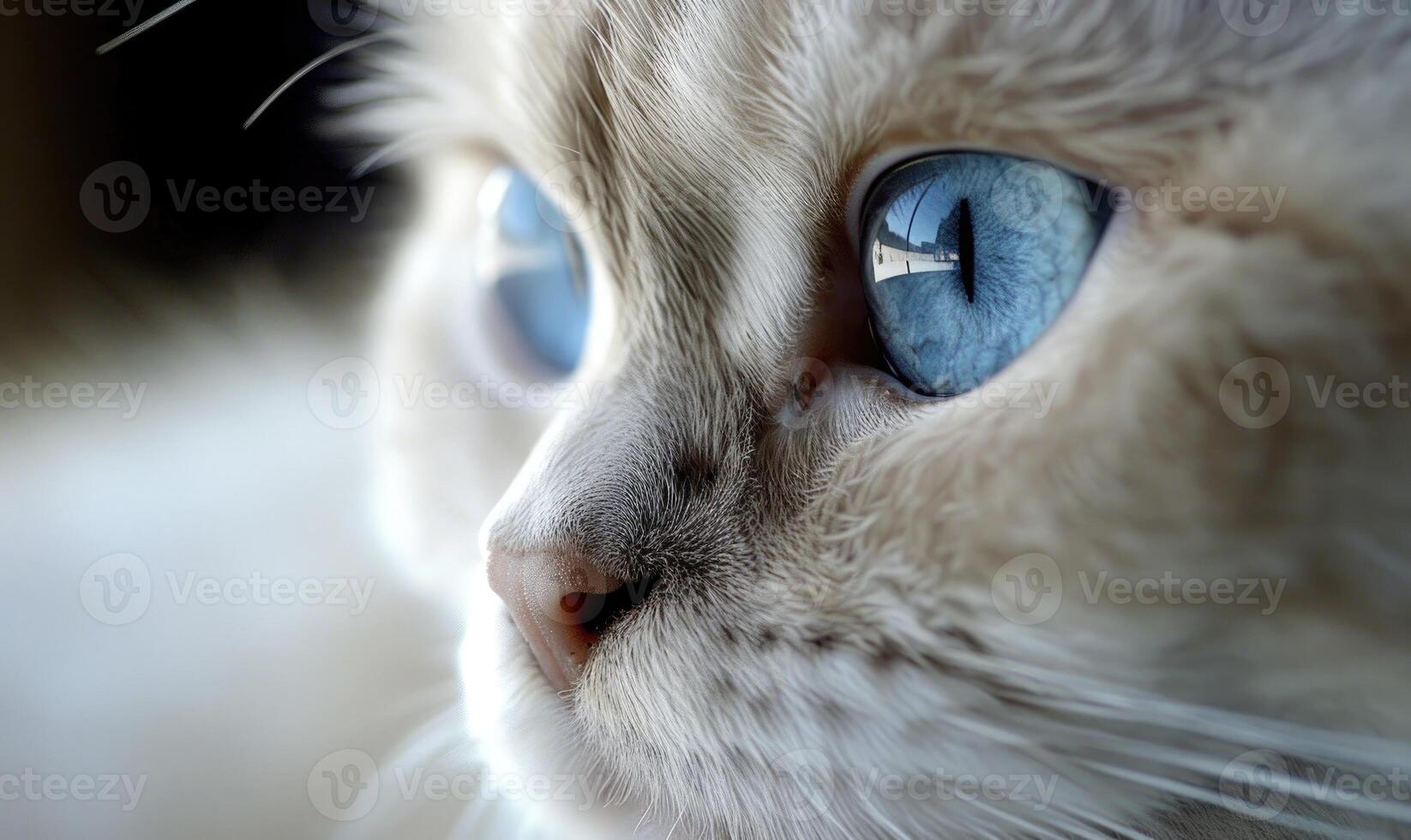 AI generated Close up of a cat with blue eyes. Shallow depth of field. photo