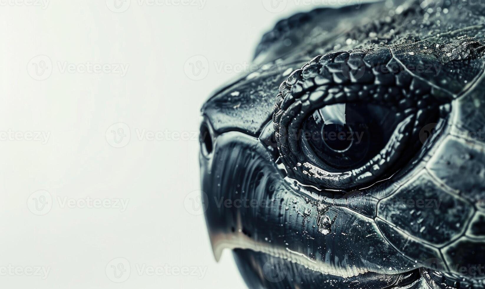 AI generated Close up of the eye of a tortoise on a white background photo