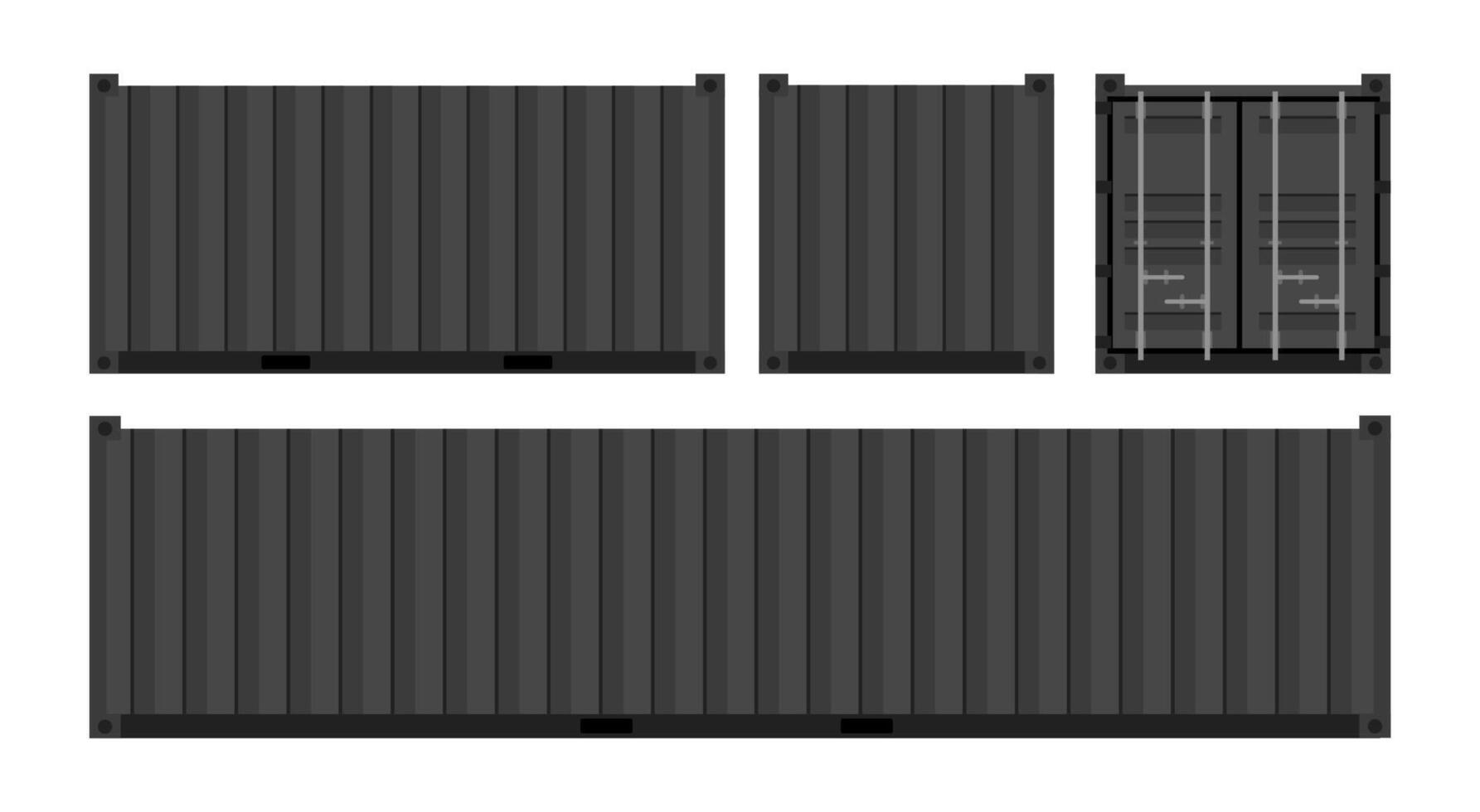 Set black cargo containers. Freight Shipping, delivery and transportation. Vector illustration