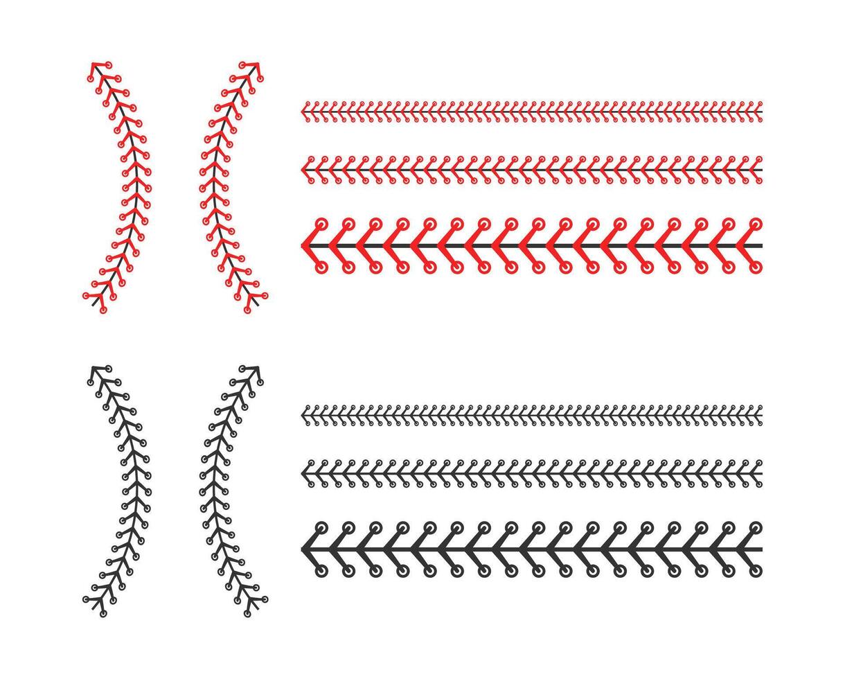 Red and black stitch or stitching of the baseball Isolated on white background. Vector illustration
