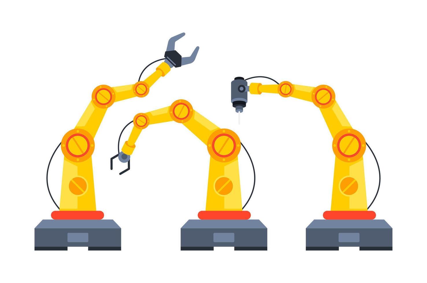 Robotic arms. Manufacturing automation technology. Robot arms or hands. Smart factory industry 4.0. Vector illustration