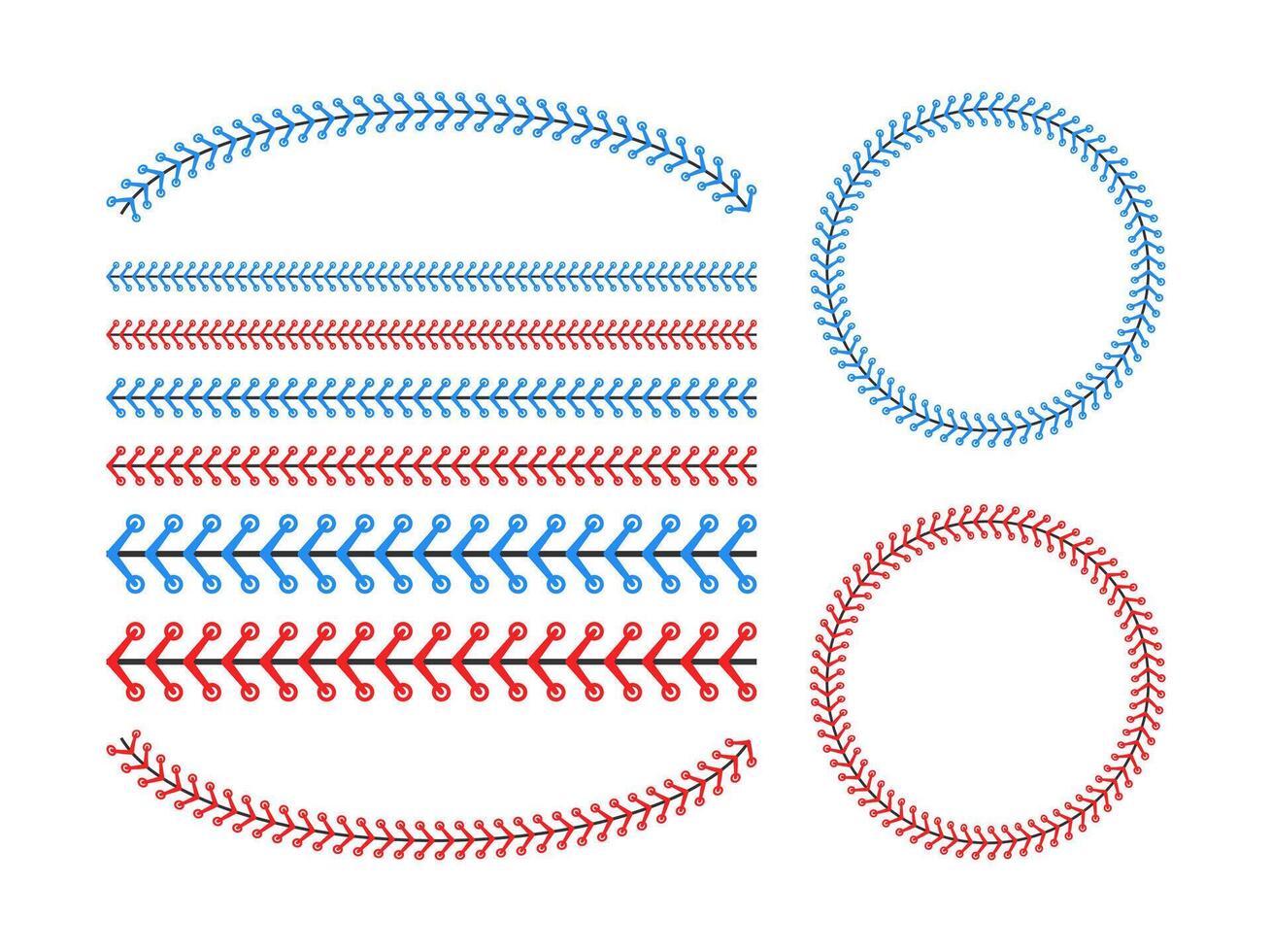 Red and blue stitch or stitching of the baseball Isolated on white background. Vector illustration