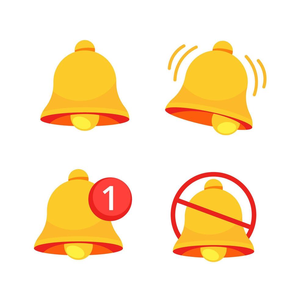 Notification bell icon set. Incoming inbox message. Social media reminder. Vector illustration