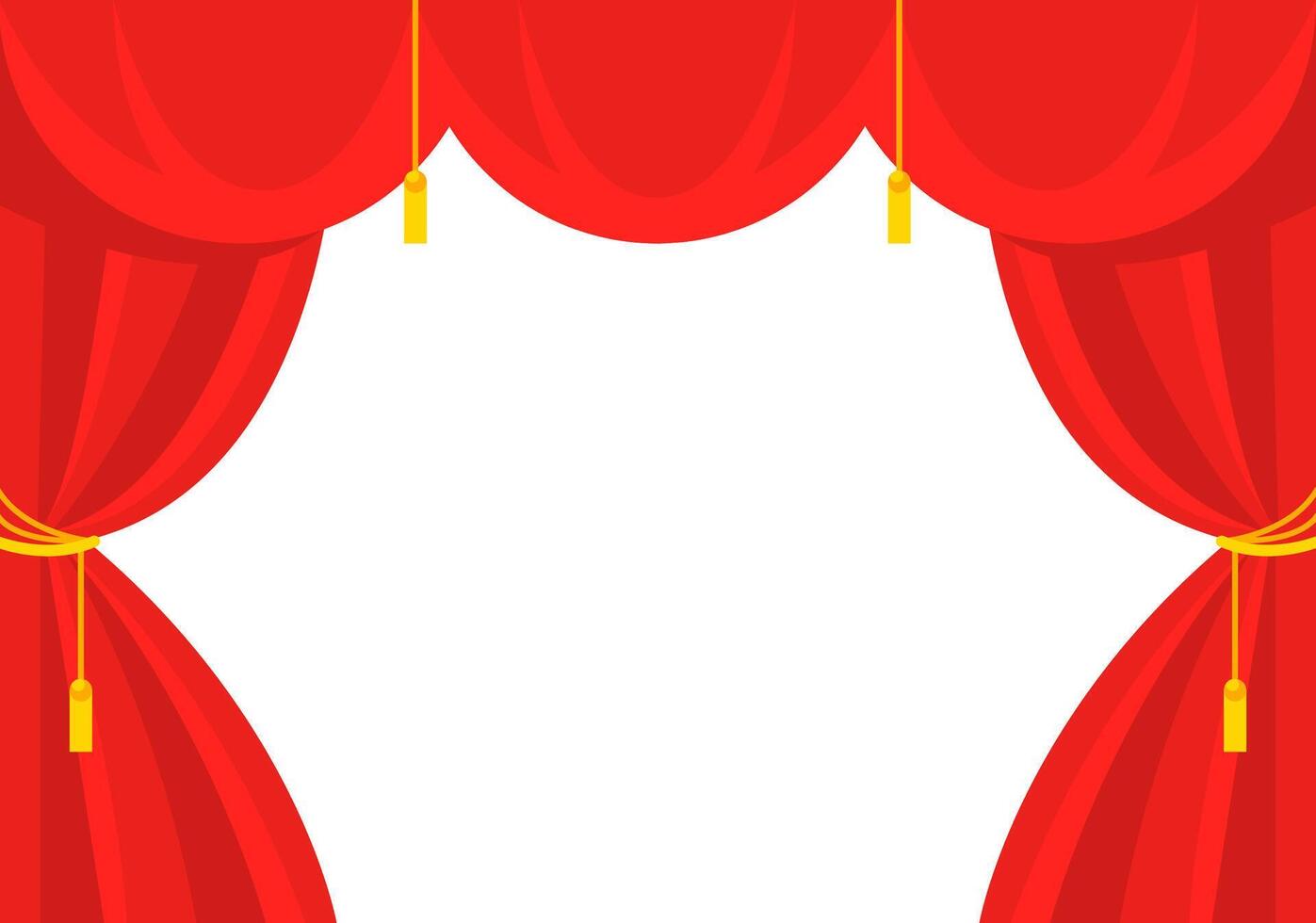 Red curtains. Luxury red silk velvet curtains. Theater stage drapery. Vector illustration
