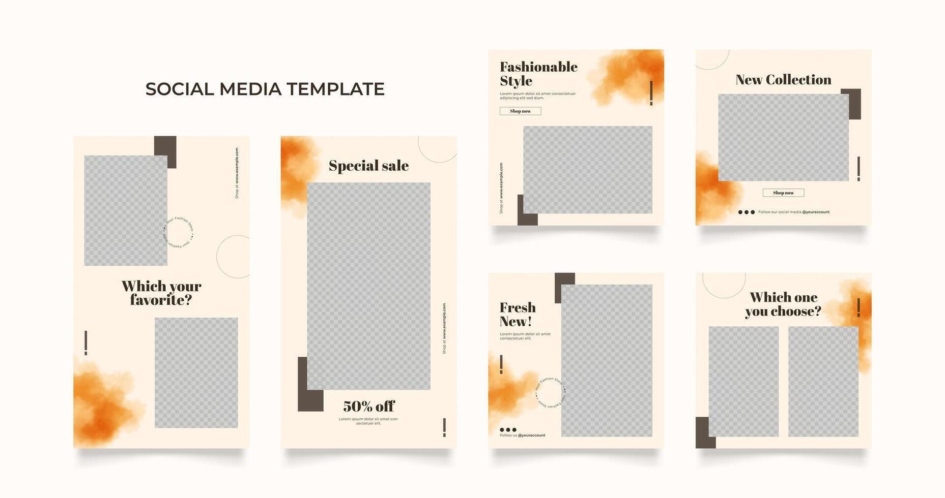 Social media template banner blog fashion sale promotion. fully editable square post frame puzzle organic sale poster. brown beige vector background