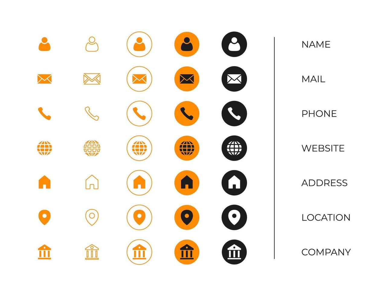 Business icon set template. address, contact, phone, mail, website symbol for business card information. vector
