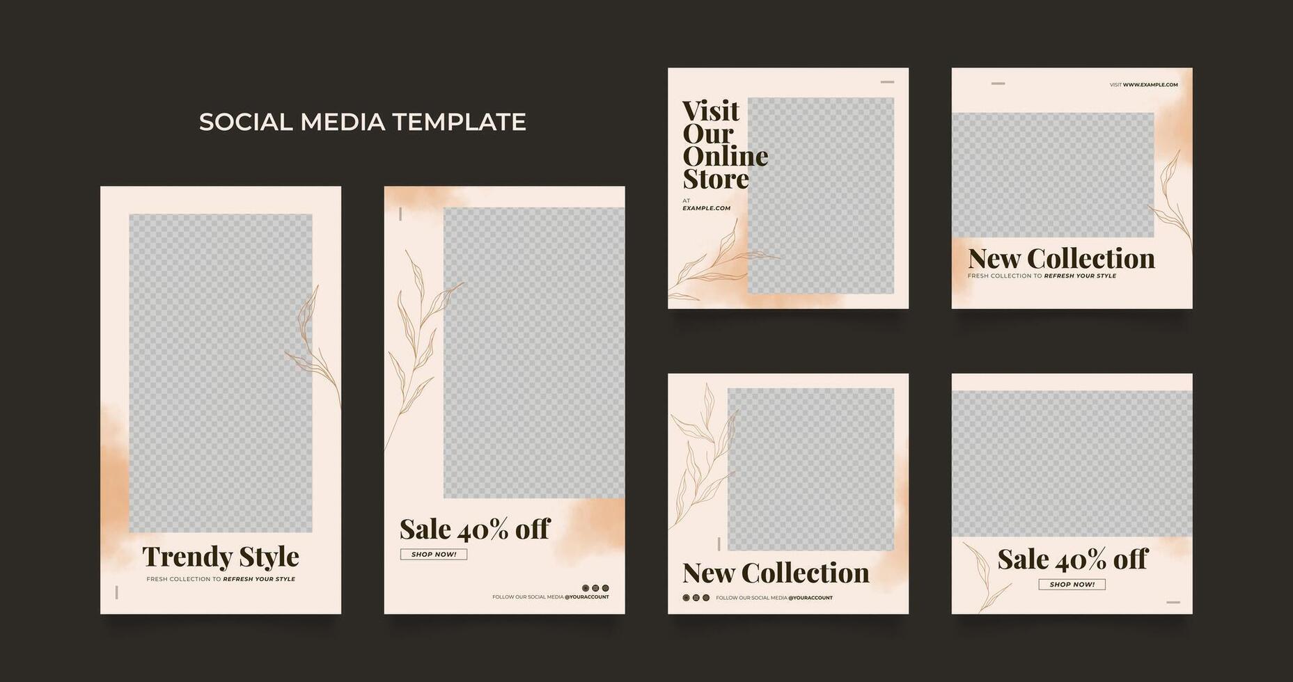 Social media template banner blog fashion sale promotion. fully editable square post frame puzzle organic sale poster. brown beige vector background