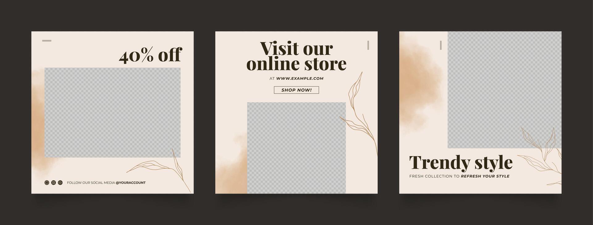 Social media template banner blog fashion sale promotion. fully editable square post frame puzzle organic sale poster. brown beige vector background