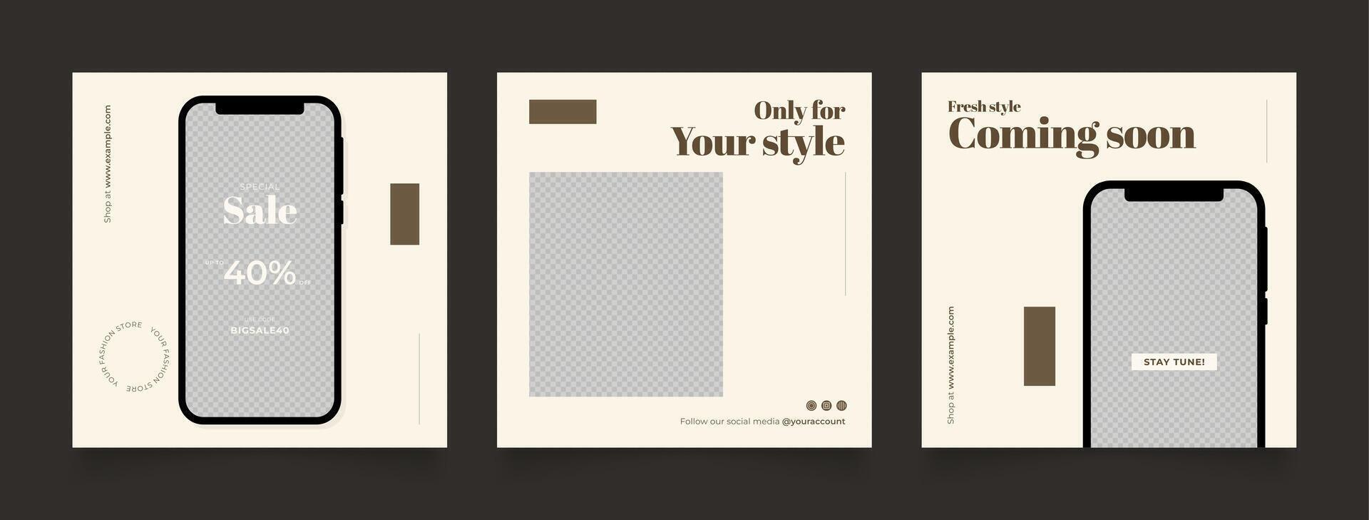 Social media template banner blog fashion sale promotion. fully editable square post frame puzzle organic sale poster. brown beige vector background
