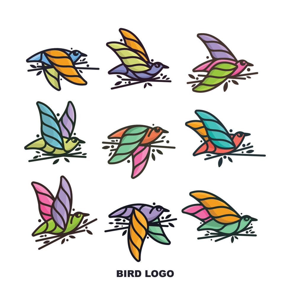 bird flying pose colorful logo bundle collection vector