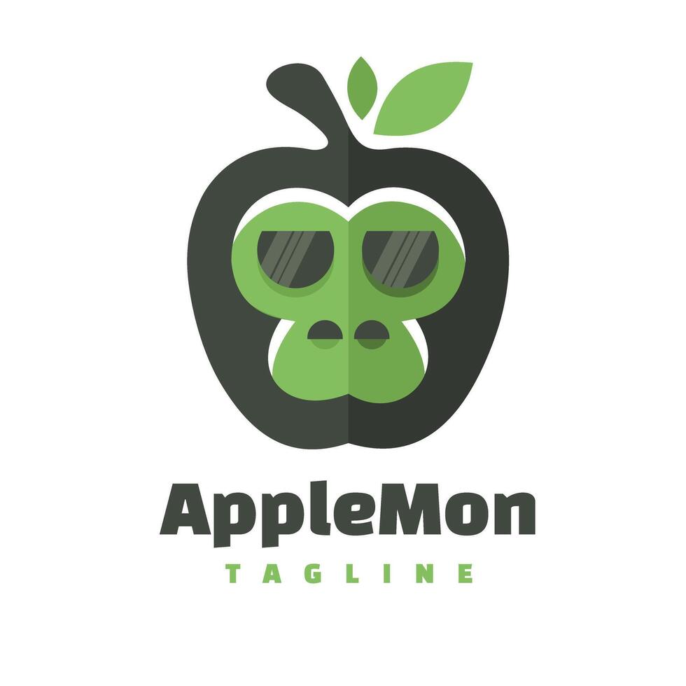 manzana mono cabeza personaje logo vector