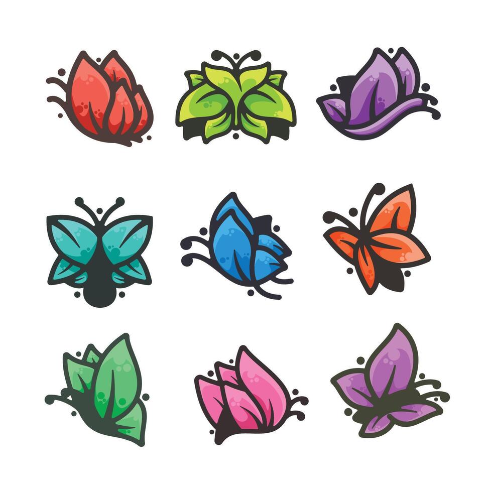 Butterfly leaf bundle colorful collection logo vector