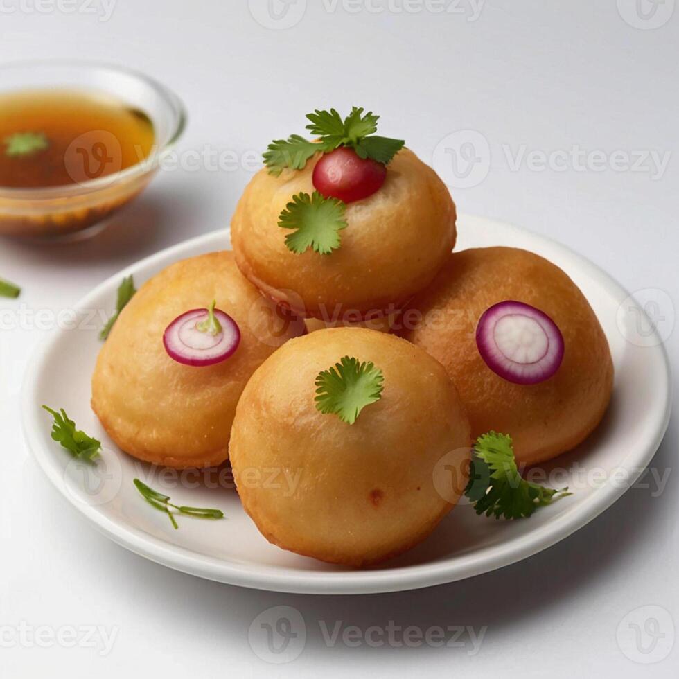 AI generated Panipuri or fuchka white background photo