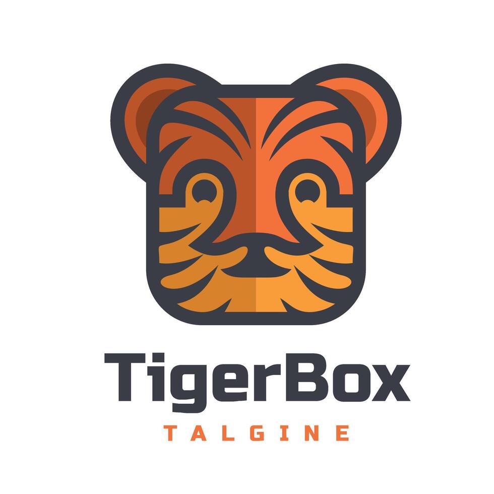 tiger box shape character logo vector