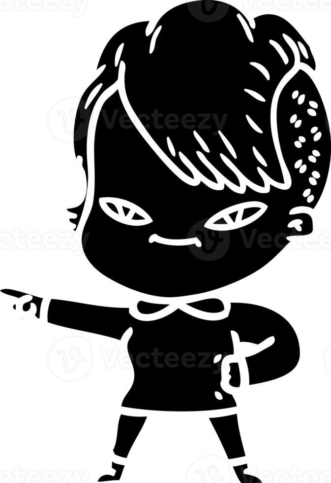söt tecknad serie flicka med hipster frisyr fast svart ikon png