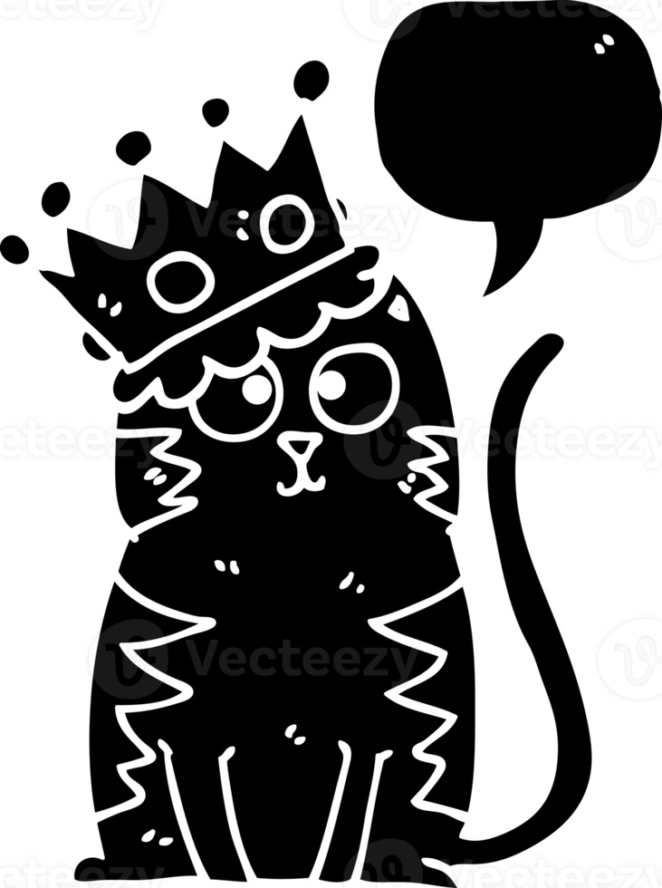 mão desenhado discurso bolha desenho animado gato com coroa sólido Preto ícone png