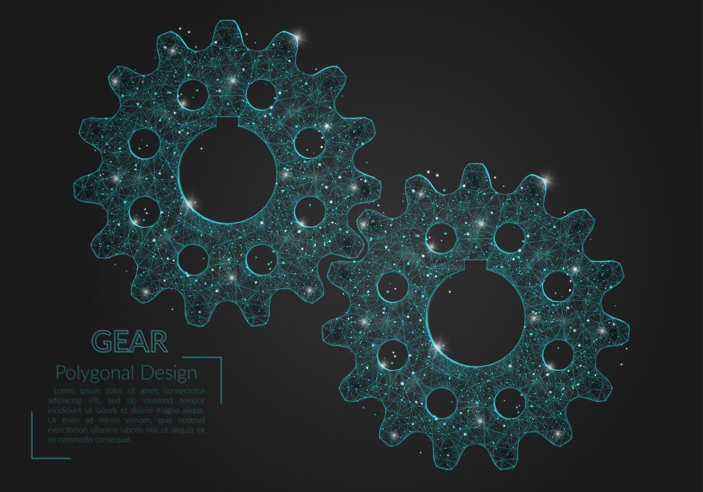 resumen aislado azul imagen de un engranaje. poligonal ilustración mira me gusta estrellas en el en blanco noche cielo en spase o volador vaso fragmentos digital diseño para sitio web, web, Internet vector