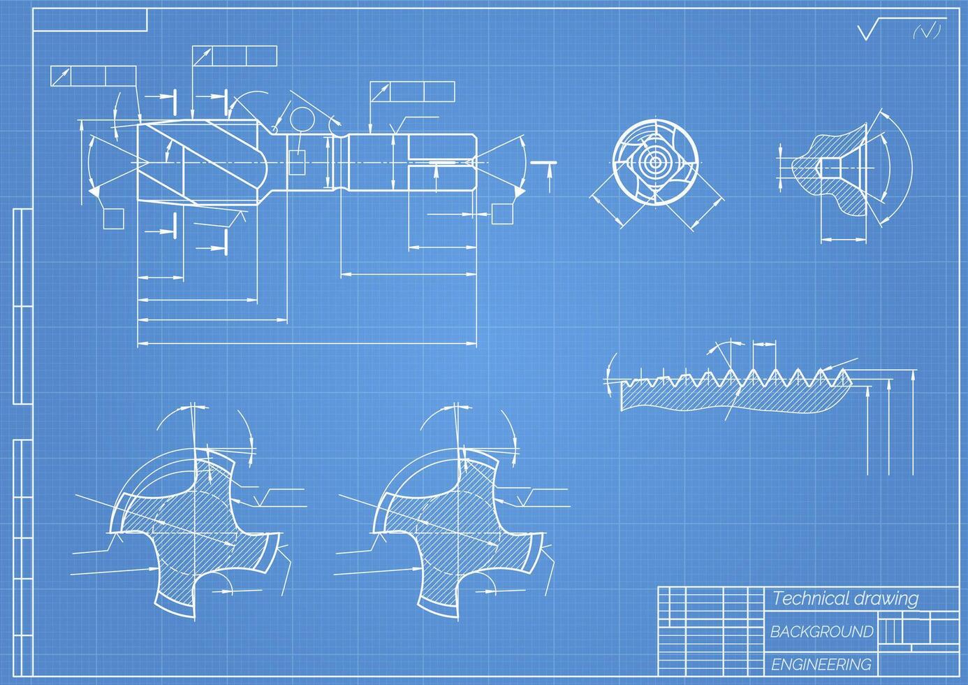 mecánico Ingenieria dibujos en azul antecedentes. grifo herramientas, taladrador. técnico diseño. cubrir. Plano. vector ilustración.