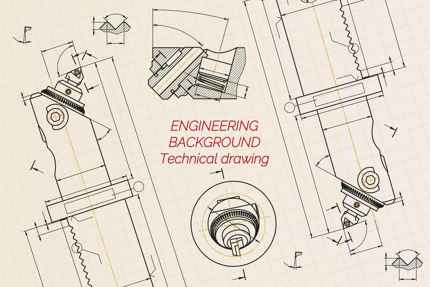 Mechanical engineering drawings. Broach. Technical Design. Cover. Blueprint. Vector illustration