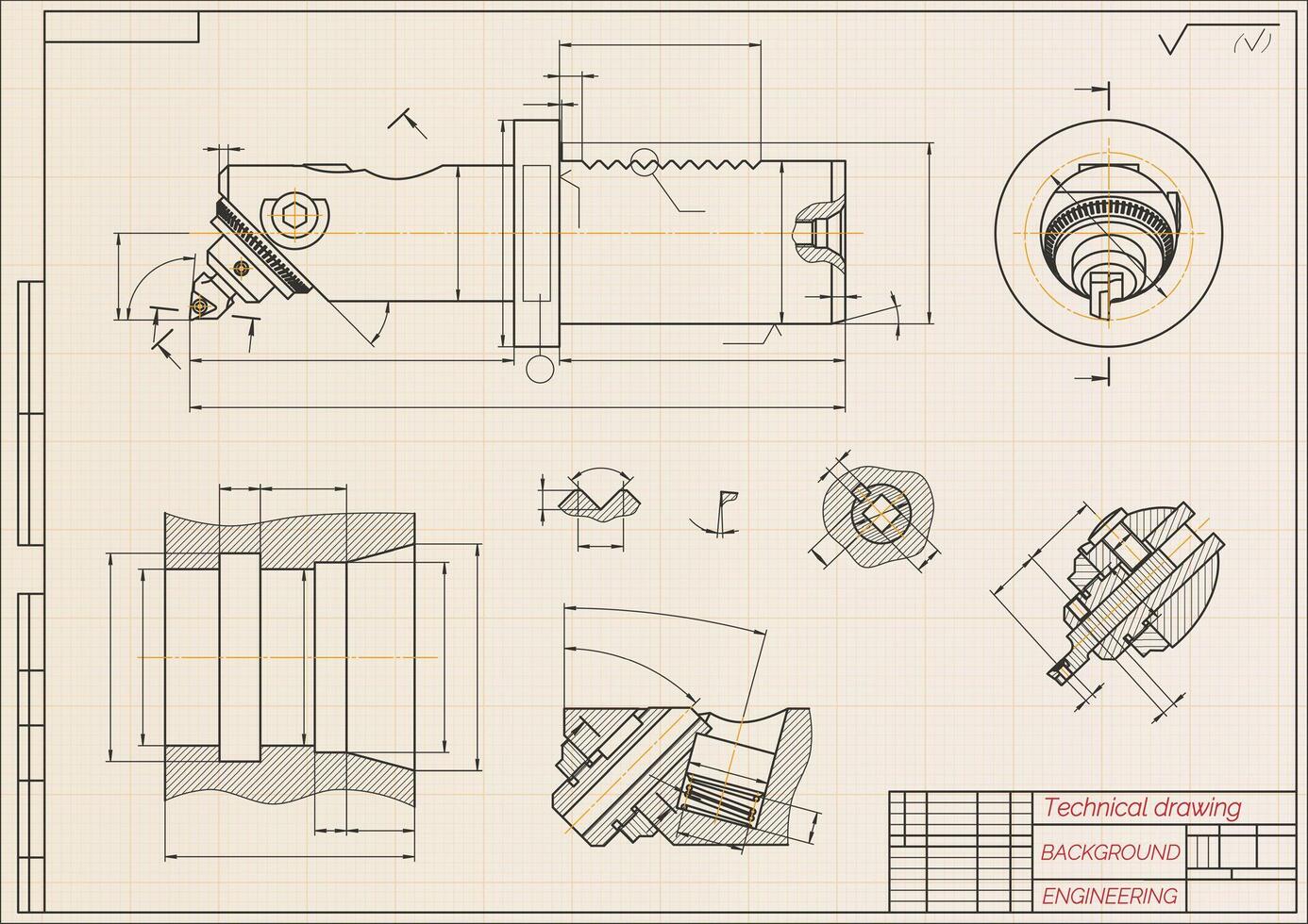 mecánico Ingenieria dibujos. broche. técnico diseño. cubrir. Plano. vector ilustración