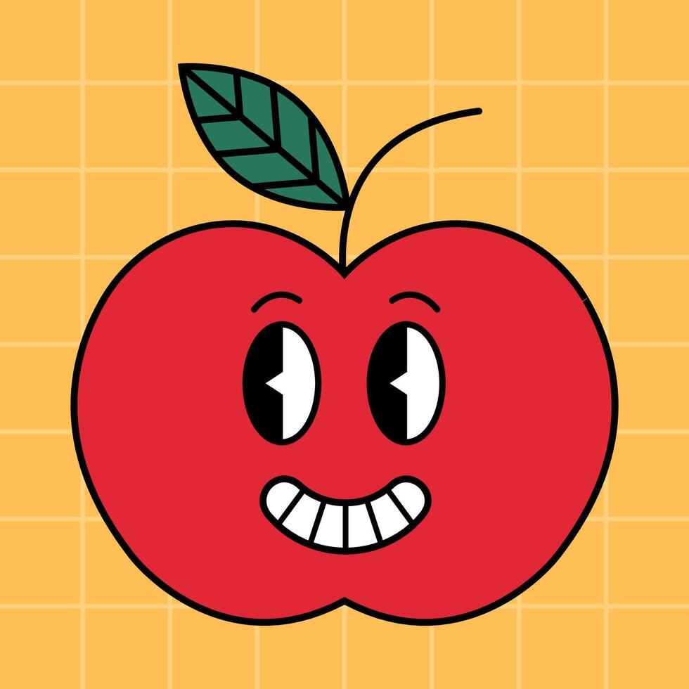 manzana retro dibujos animados vector ilustración