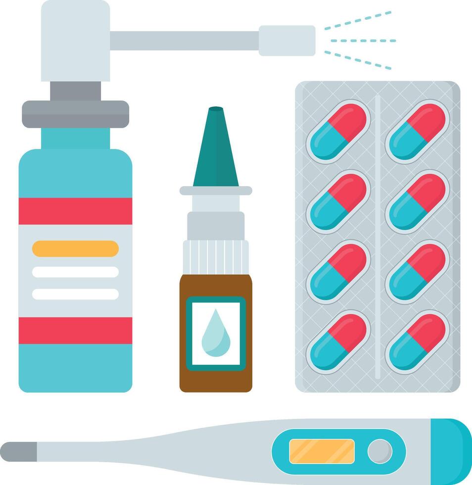 medicamento, farmacia, hospital mini conjunto de drogas medicamento, farmacia concepto. vector ilustración