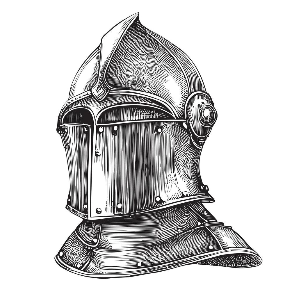 Knight helmet sketch hand drawn Vector illustration