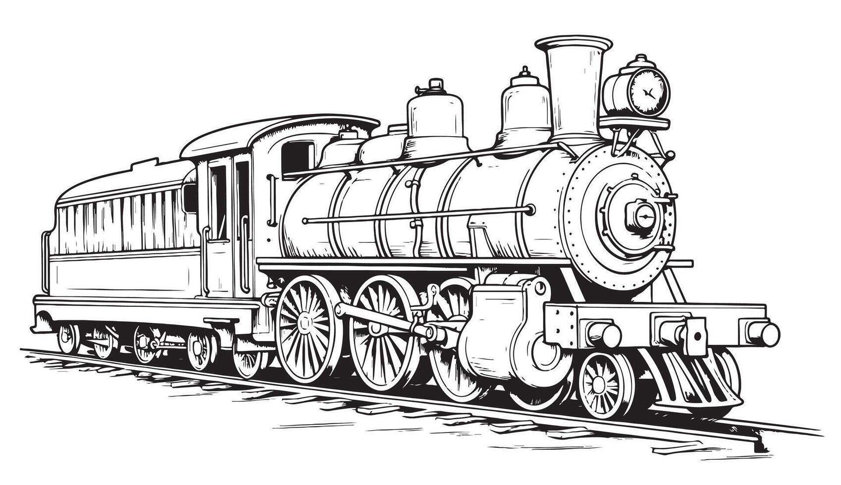 Clásico vapor tren locomotora, grabado estilo vector