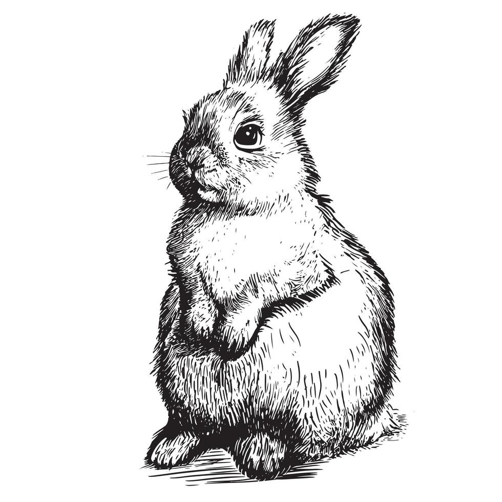 Rabbit standing sketch engraving vector