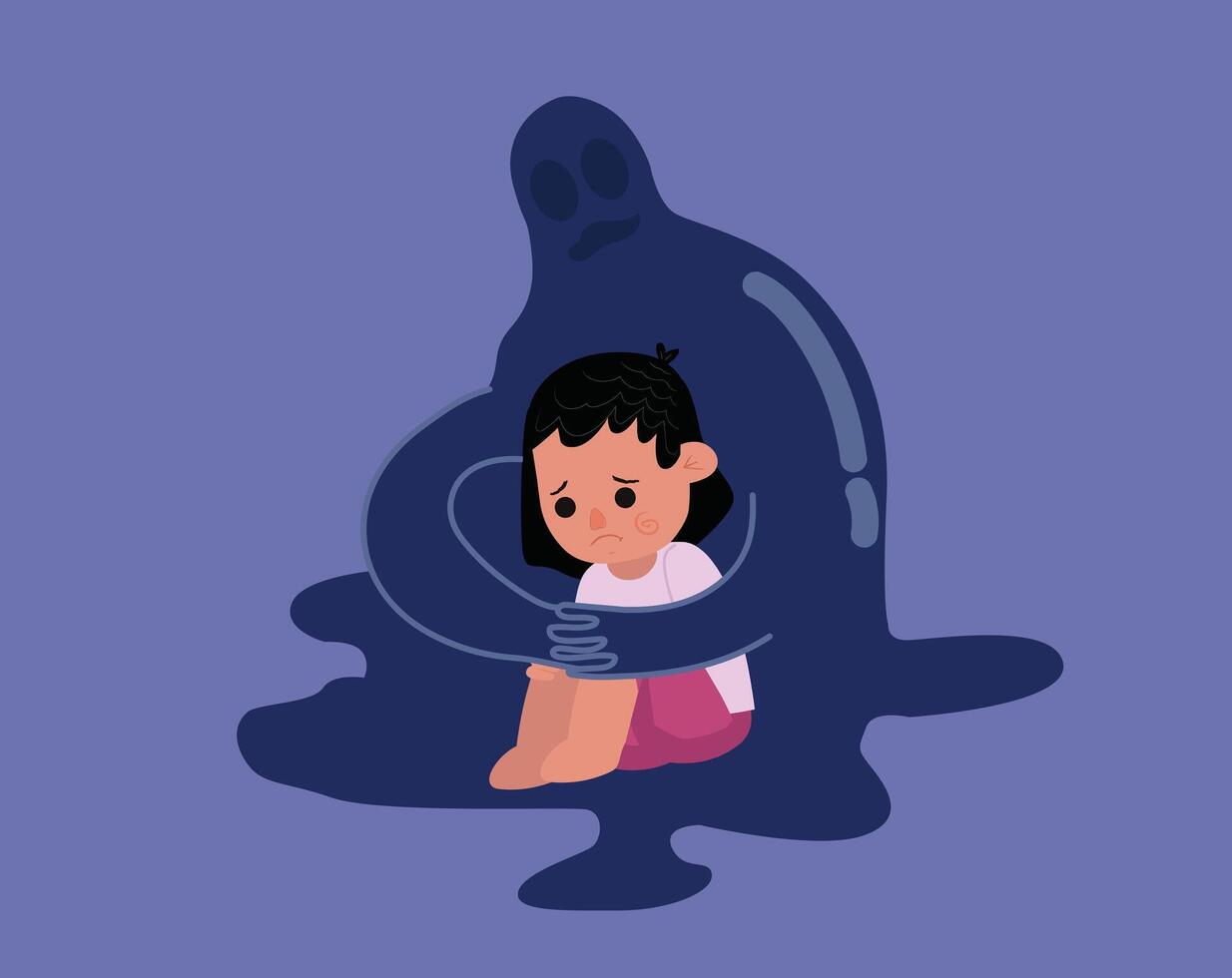 little girl tripped in depression, the kid sitting in the flour sad, Insecurity, and bullying children. Sad boy. Flat design. Bullying and harassment of children. Abstract flat illustration. Vector