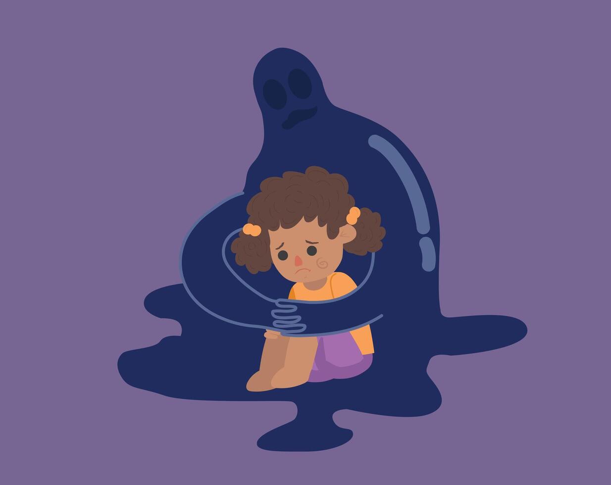 little girl tripped in depression, the kid sitting in the flour sad, Insecurity, and bullying children. Sad boy. Flat design. Bullying and harassment of children. Abstract flat illustration. Vector