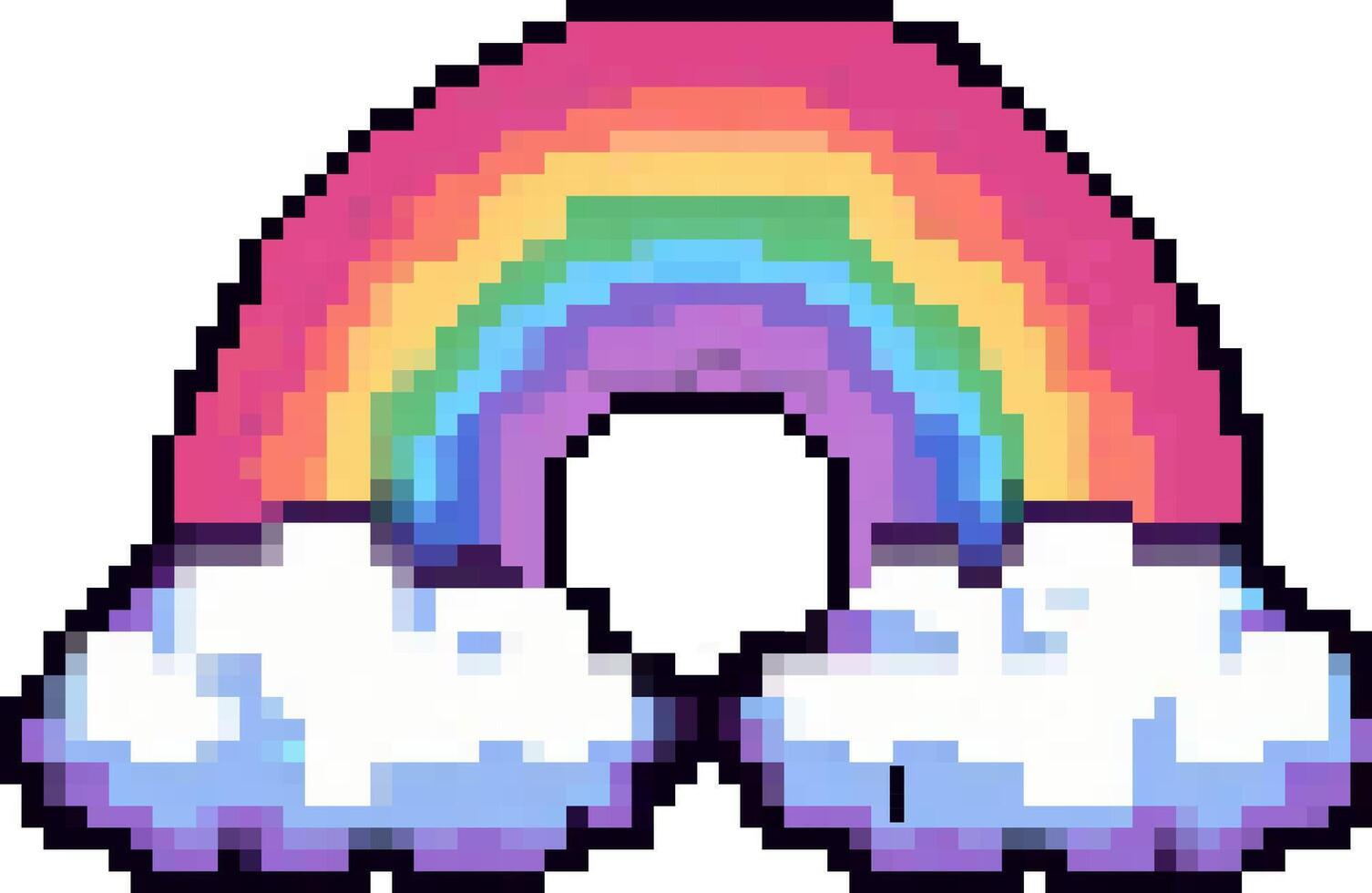 ai generado 8 poco píxel Arte arco iris y nubes vector icono en retro juego estilo aislado en blanco antecedentes