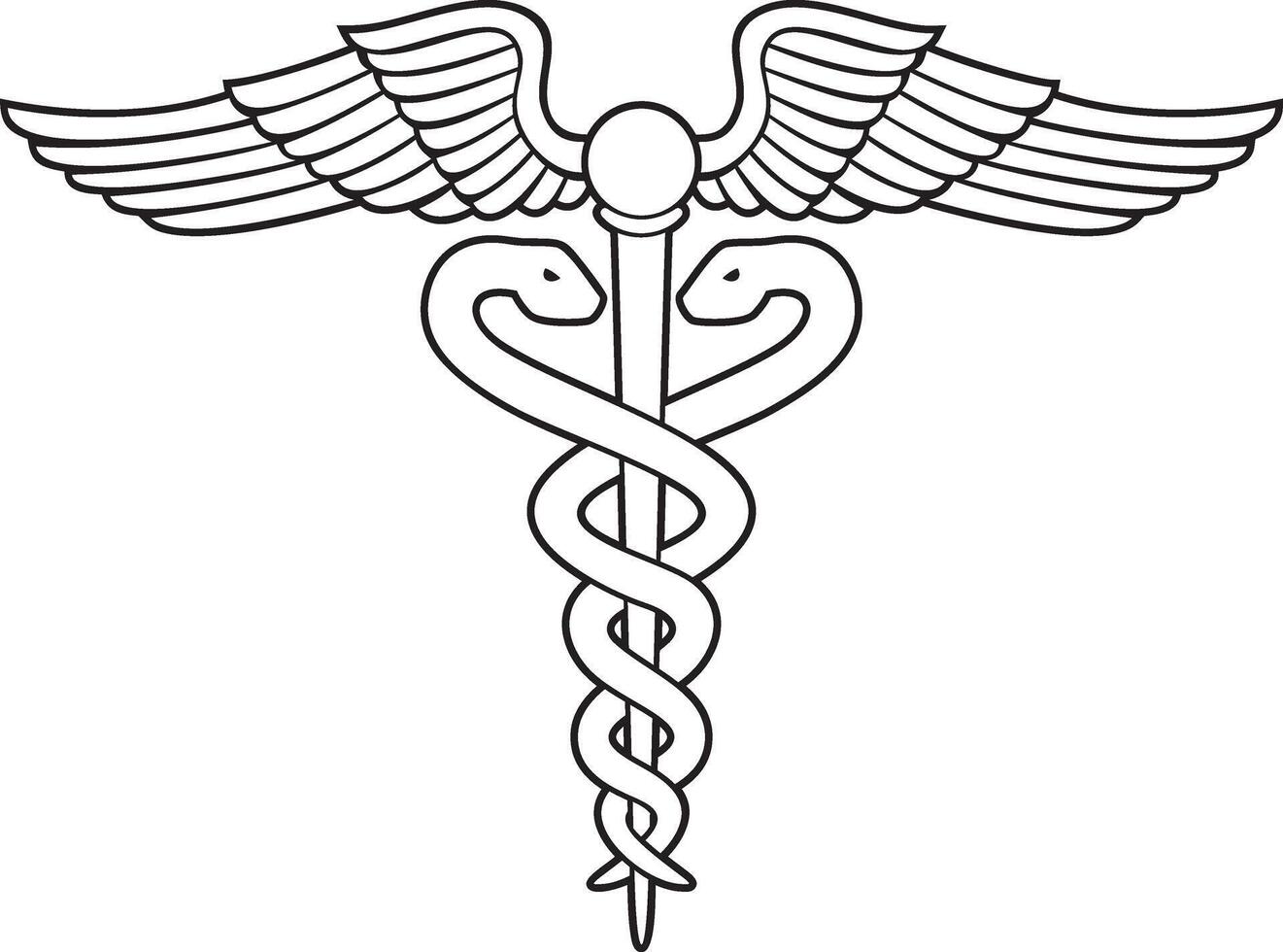 Medical Symbol - Caduceus Snake with Stick and Wings. Rod of Asclepius. Emblem for Drugstore. Pharmacy Icon. Vector Illustration.