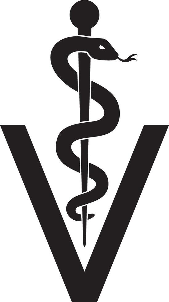 Veterinary Symbol Caduceus Snake with Stick. Medical Sign. Rod of Asclepius. Vector Illustration.