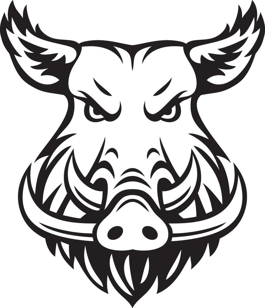 Wild Boar Face Black and White. Vector Illustration.
