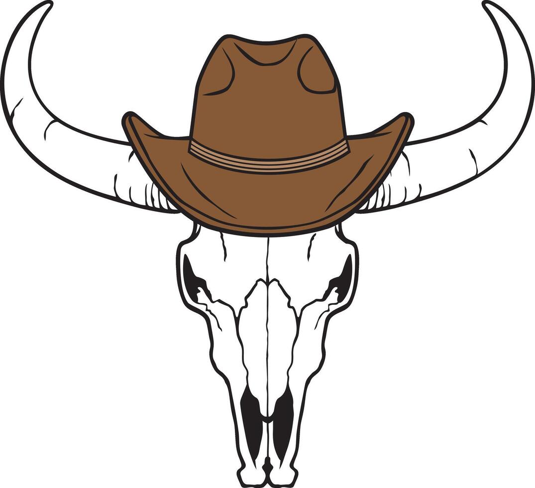 Bull Skull with Cowboy Hat. Vector Illustration.