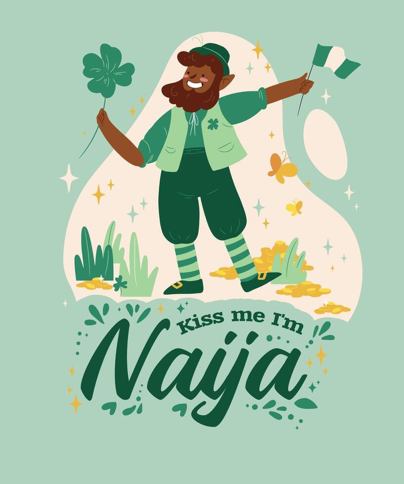 Nigerian St Patrick's Day Kiss Me I'm Naija t-shirt vector