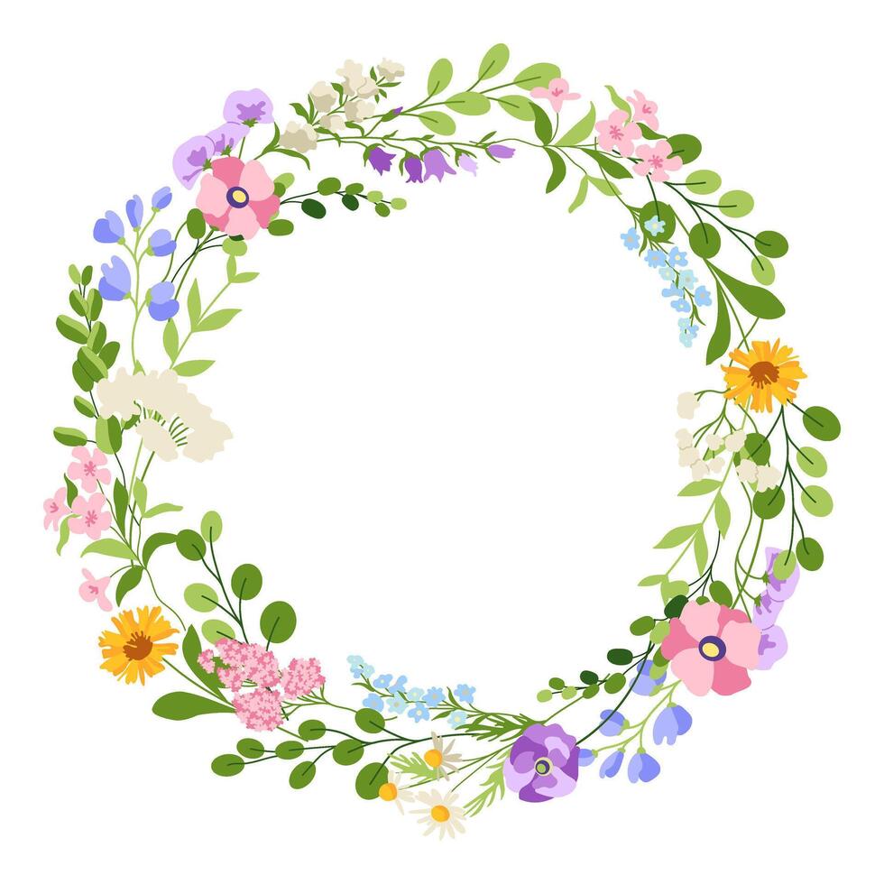 wreath with flowers vector