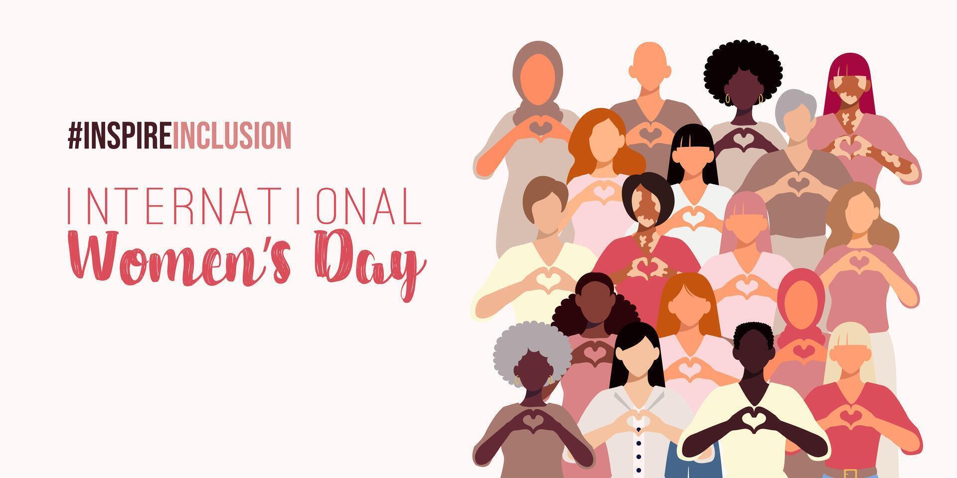 internacional De las mujeres día bandera. inspirar inclusión marzo 8vo vector