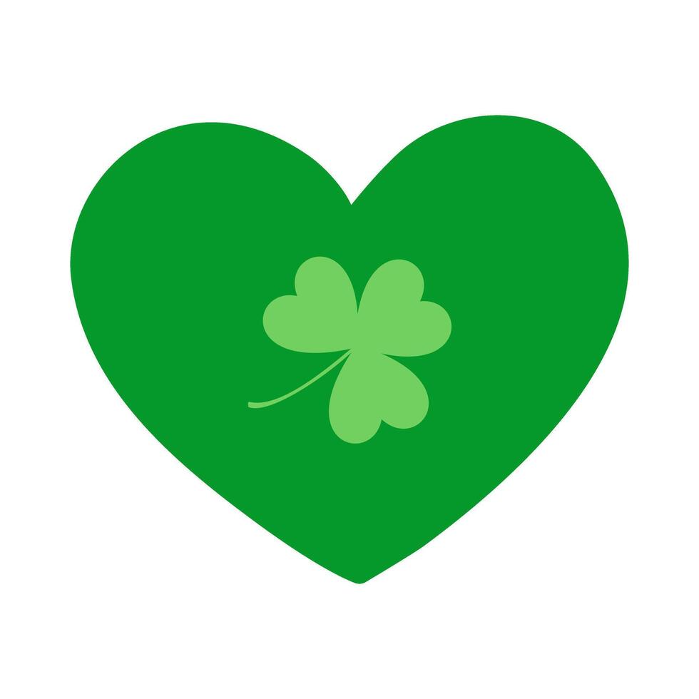 Green heart with shamrock. Vector illustration