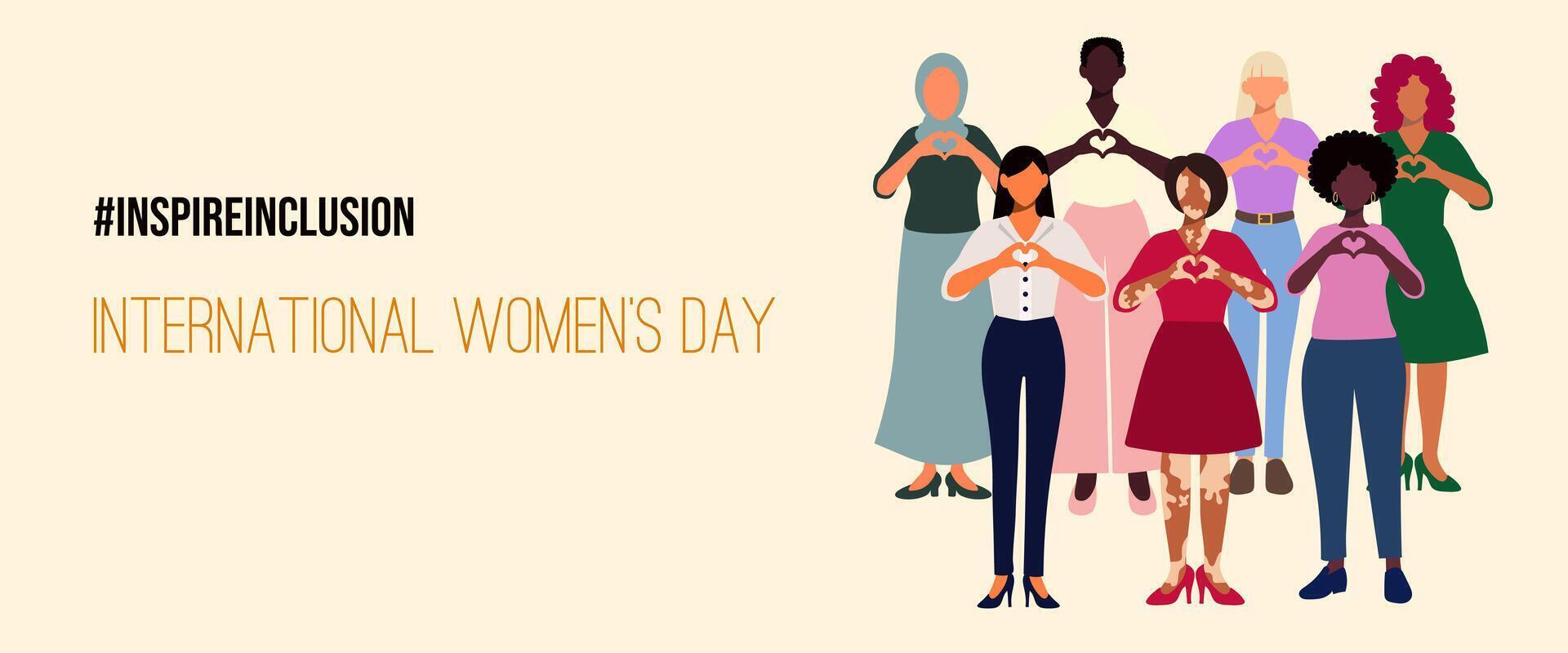 internacional De las mujeres día bandera. inspirar inclusión marzo 8vo vector