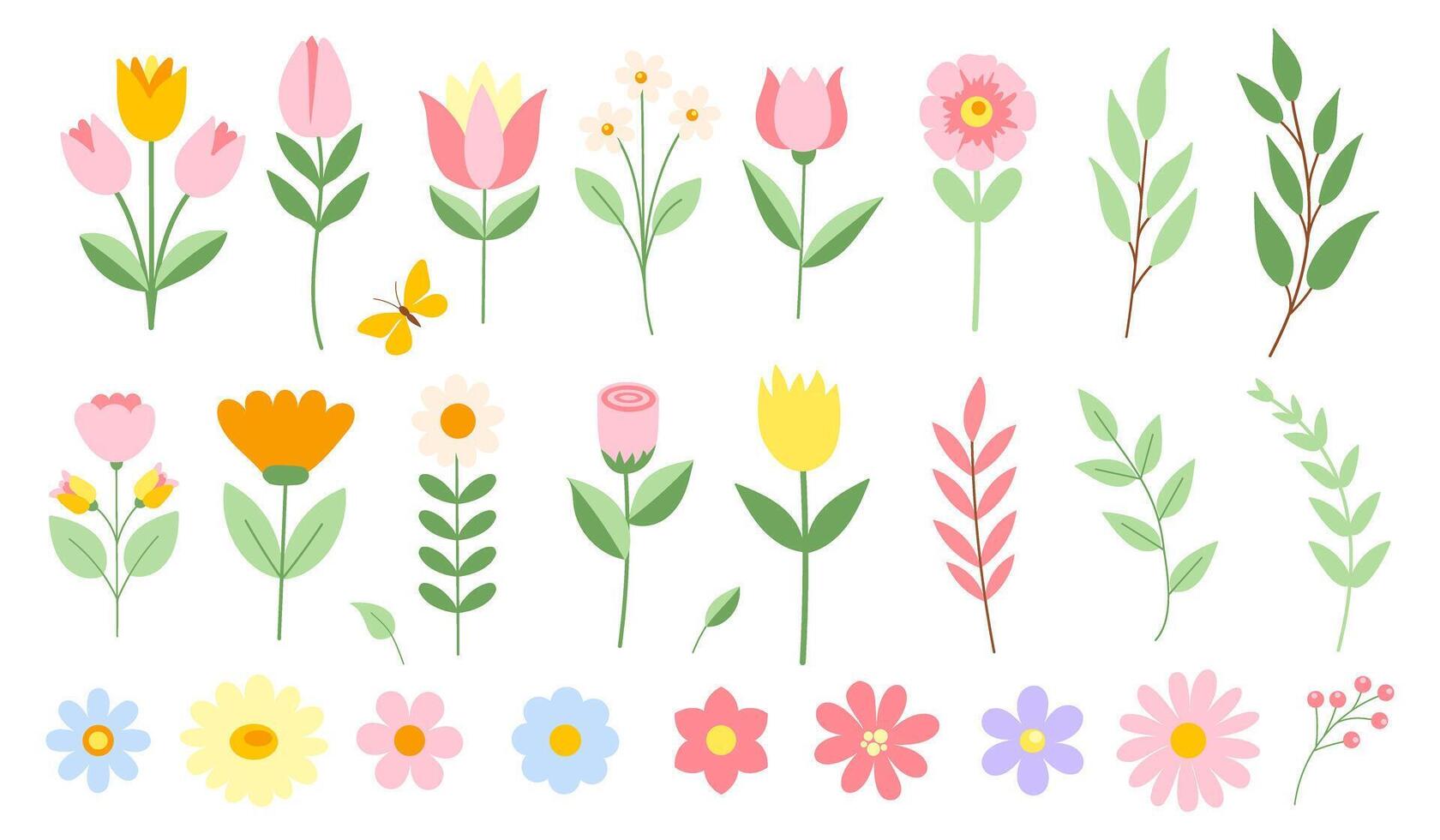 Set of spring beautiful flowers vector