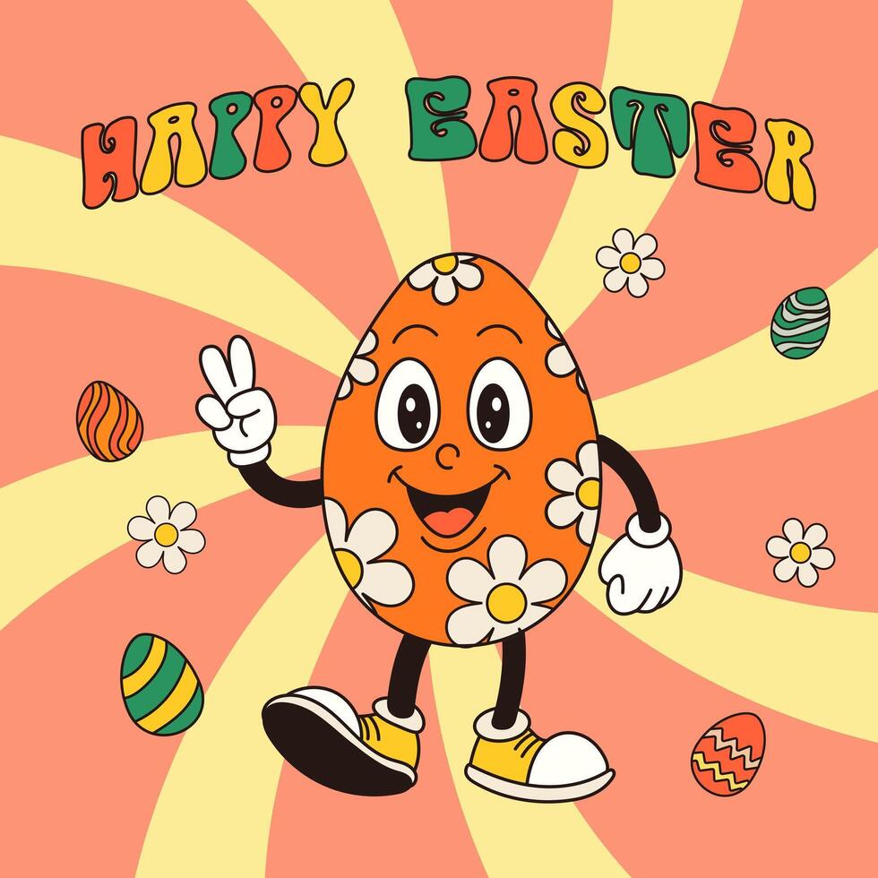 happy easter card with groovy egg vector