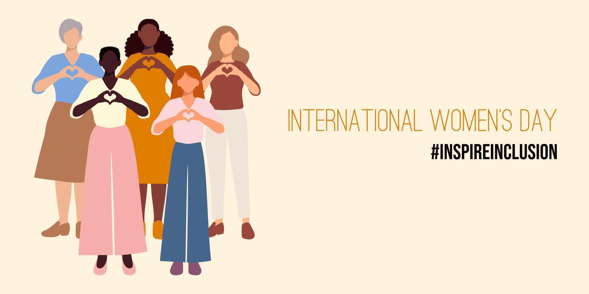 internacional De las mujeres día bandera. inspirar inclusión marzo 8vo. vector