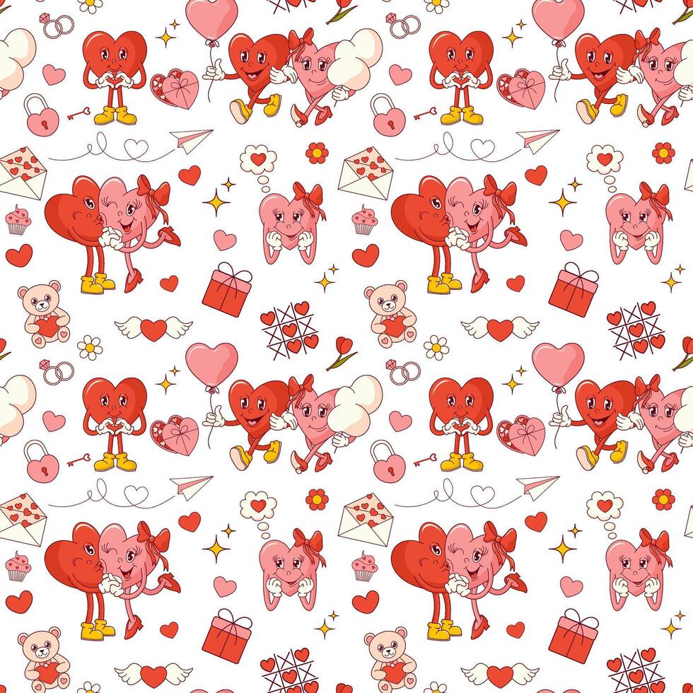 seamless pattern with groovy hearts vector