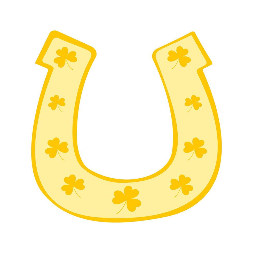 Golden horseshoe with shamrocks. St.Patricks Day. Vector illustration